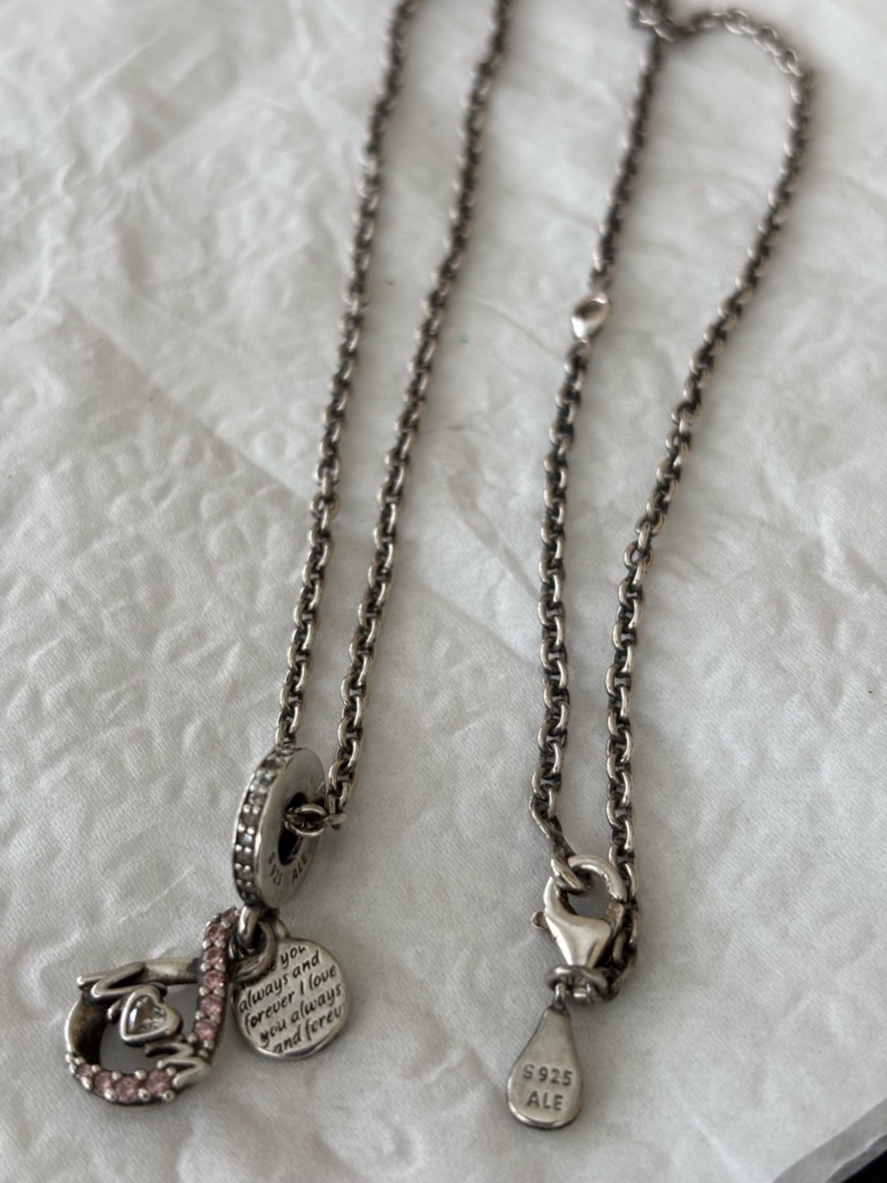 Alex and Ani .925 Silver Mom Charm Necklace with Pink Crystal Accents 18 in - Picture 3 of 5